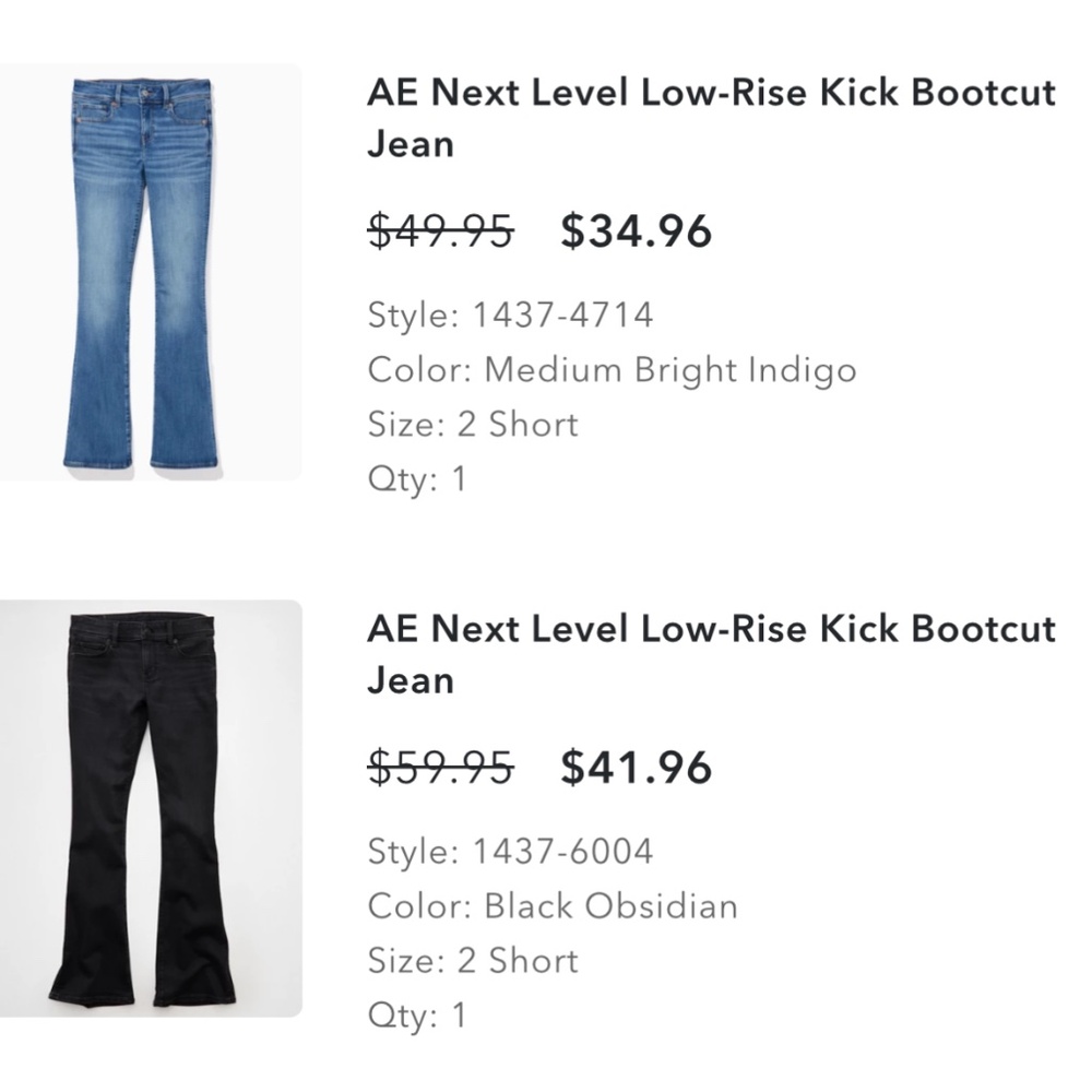 2 pair AE Next Level Low-Rise Kick Bootcut Jean